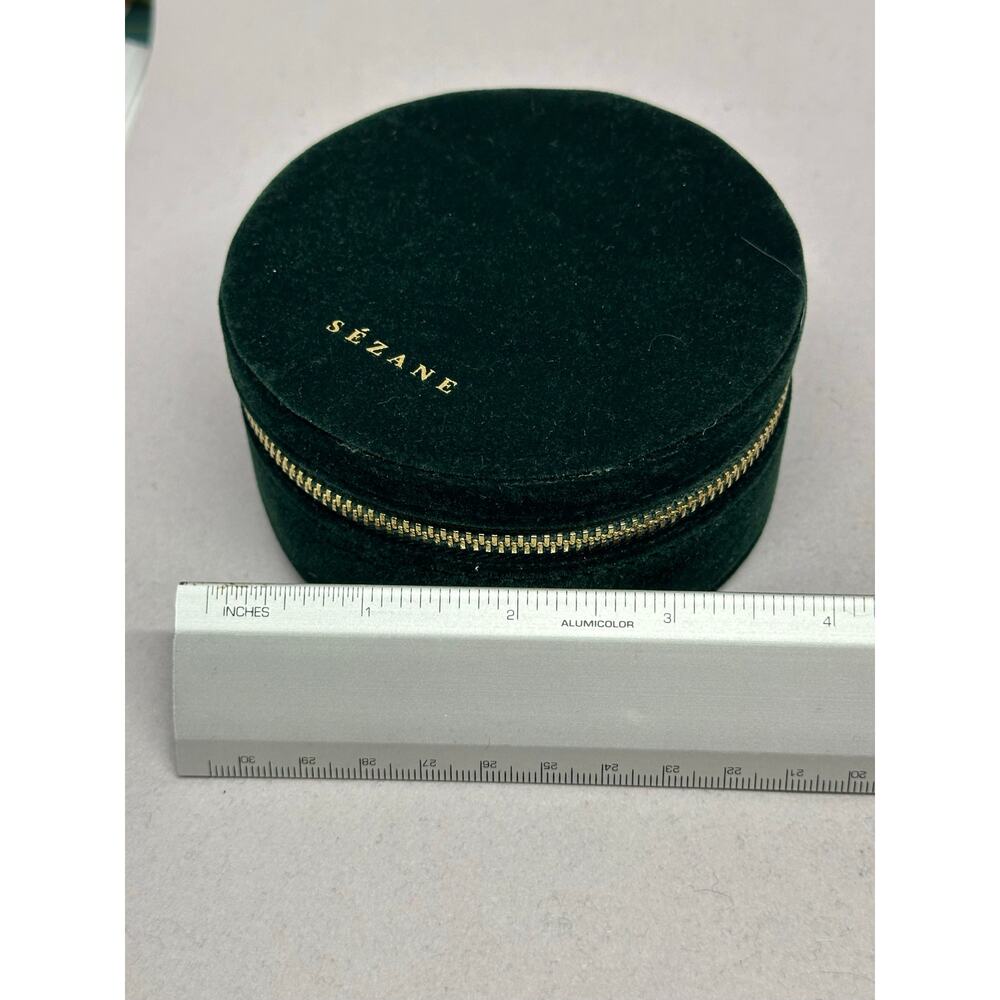 Sezane Assessories Zipped Round Jewelry Box Green Velvet Travel Bag Case - Picture 8 of 9